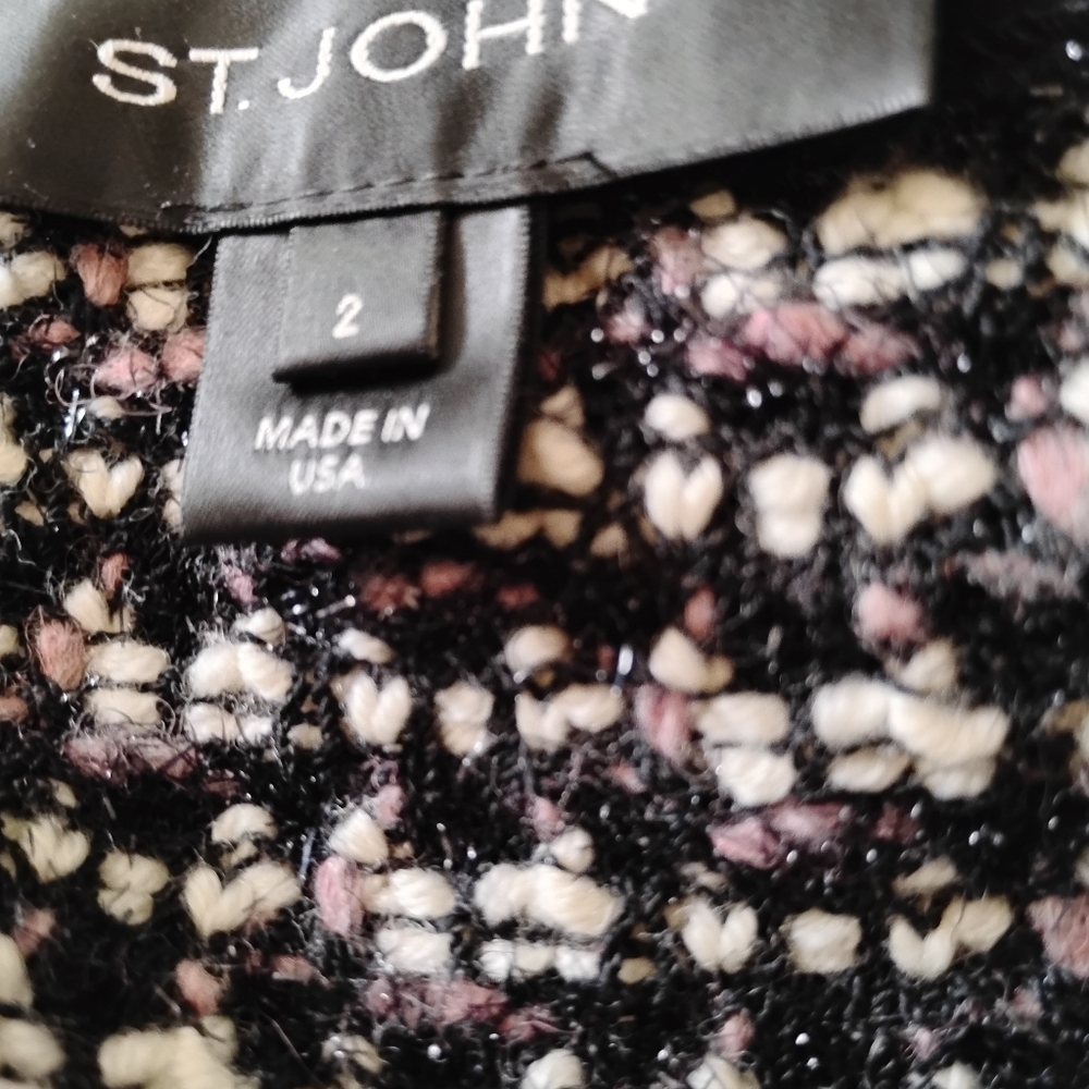 ST JOHN 2-6 BLACK PURPLE TWEED BOUCLE BLACK EYELASH METALLIC KNIT CRYSTAL JACKET - Picture 15 of 16